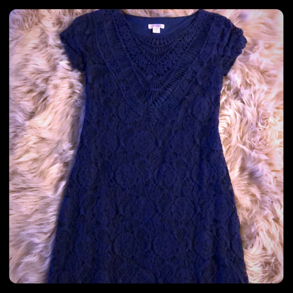 Navy Blue Lace Shift Dress